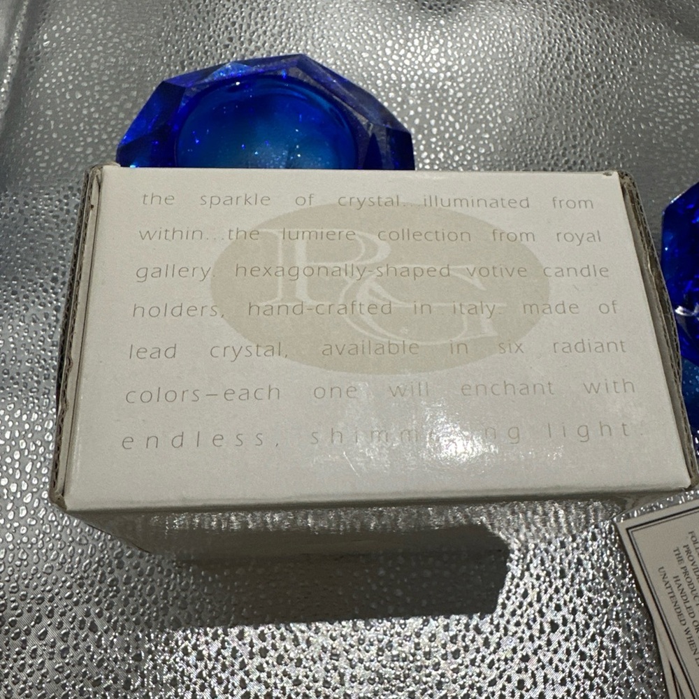 Royal Gallery Italy Blue Crystal Candle Holders 4” - Picture 12 of 13